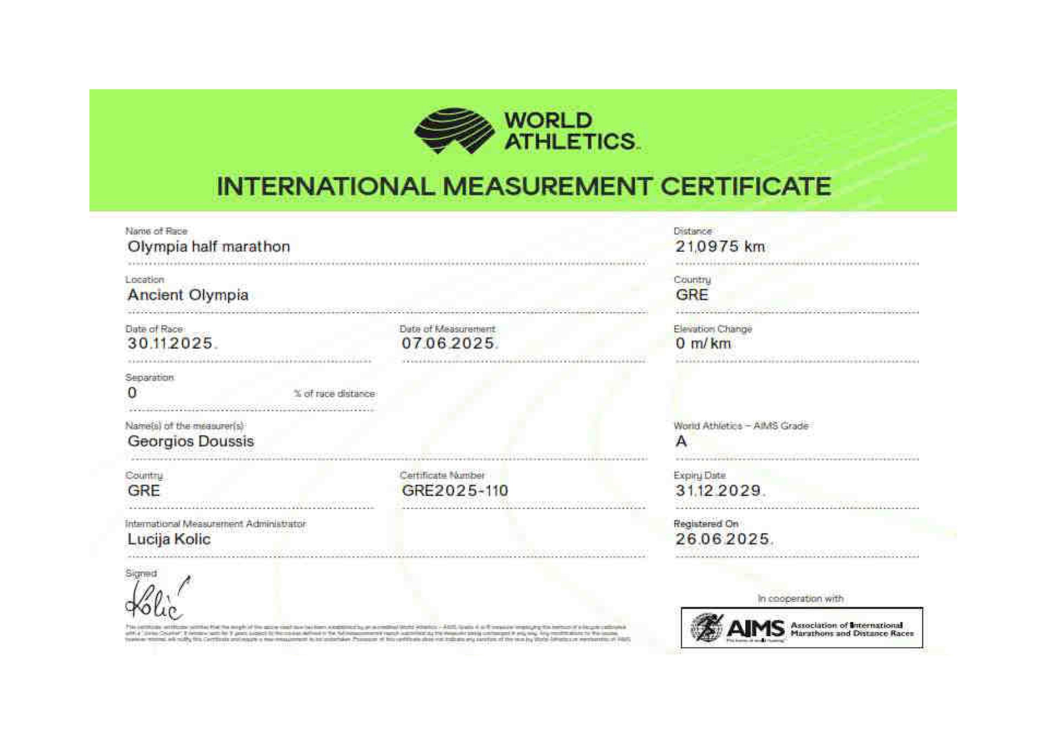 Olympia HM certificate 2025
